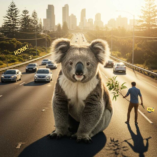 El koala rey del asfalto que paralizó el tráfico en Australia