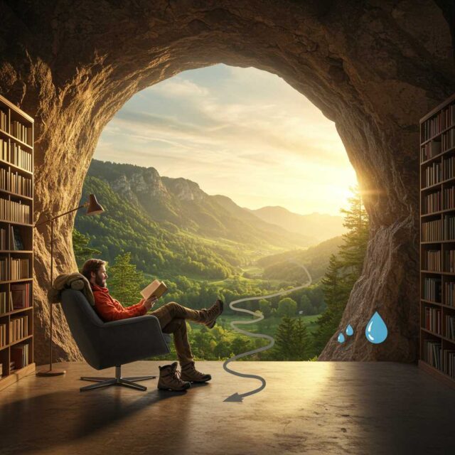 La biblioteca para lectores en forma tallada en un acantilado