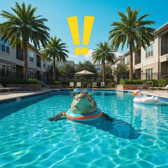 Un cocodrilo muy veraniego se cuela en la piscina de un complejo residencial de Orlando
