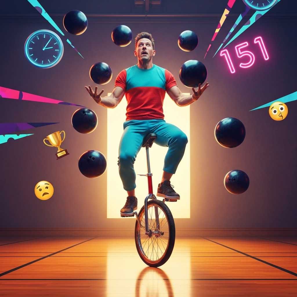 El equilibrista loco que atrapa bolas de bolos en monociclo