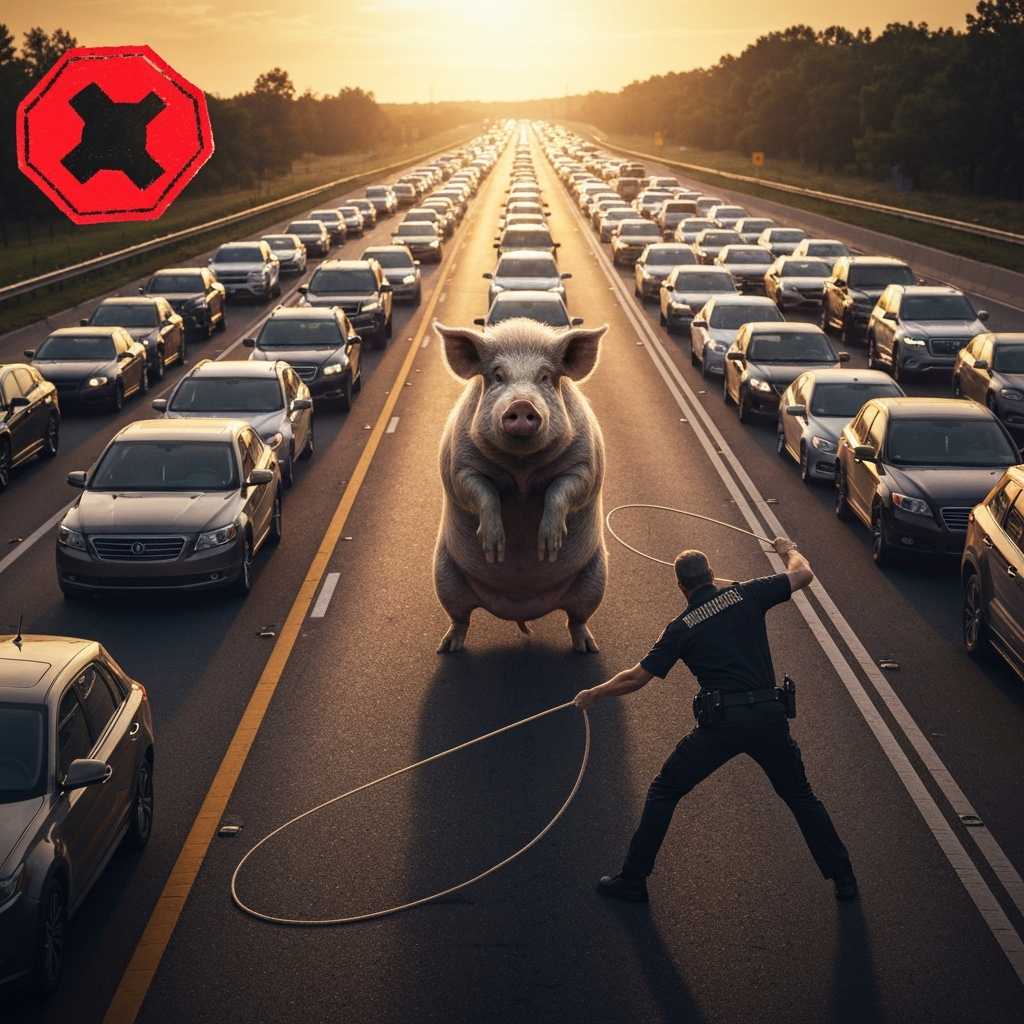 El cerdito fugitivo que montó un atasco de proporciones épicas