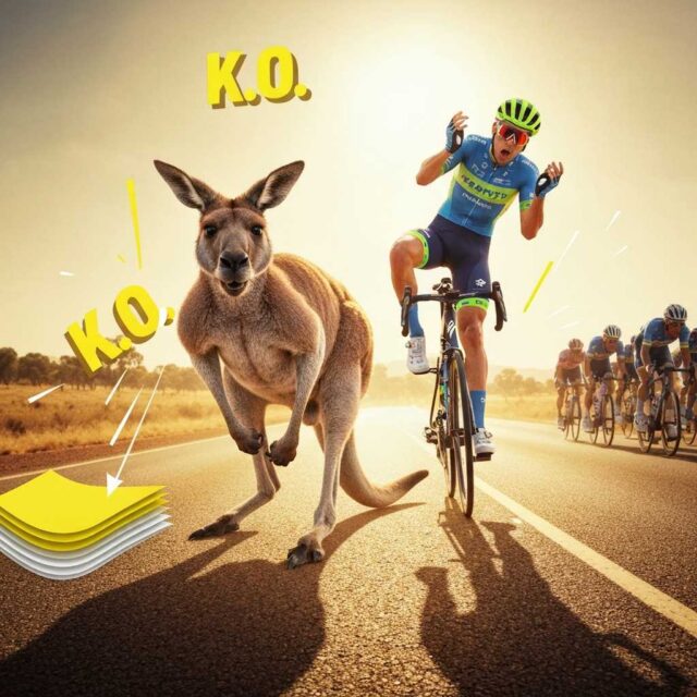 Un canguro salta al asfalto y convierte el Tour Down Under en un 'K.O.'
