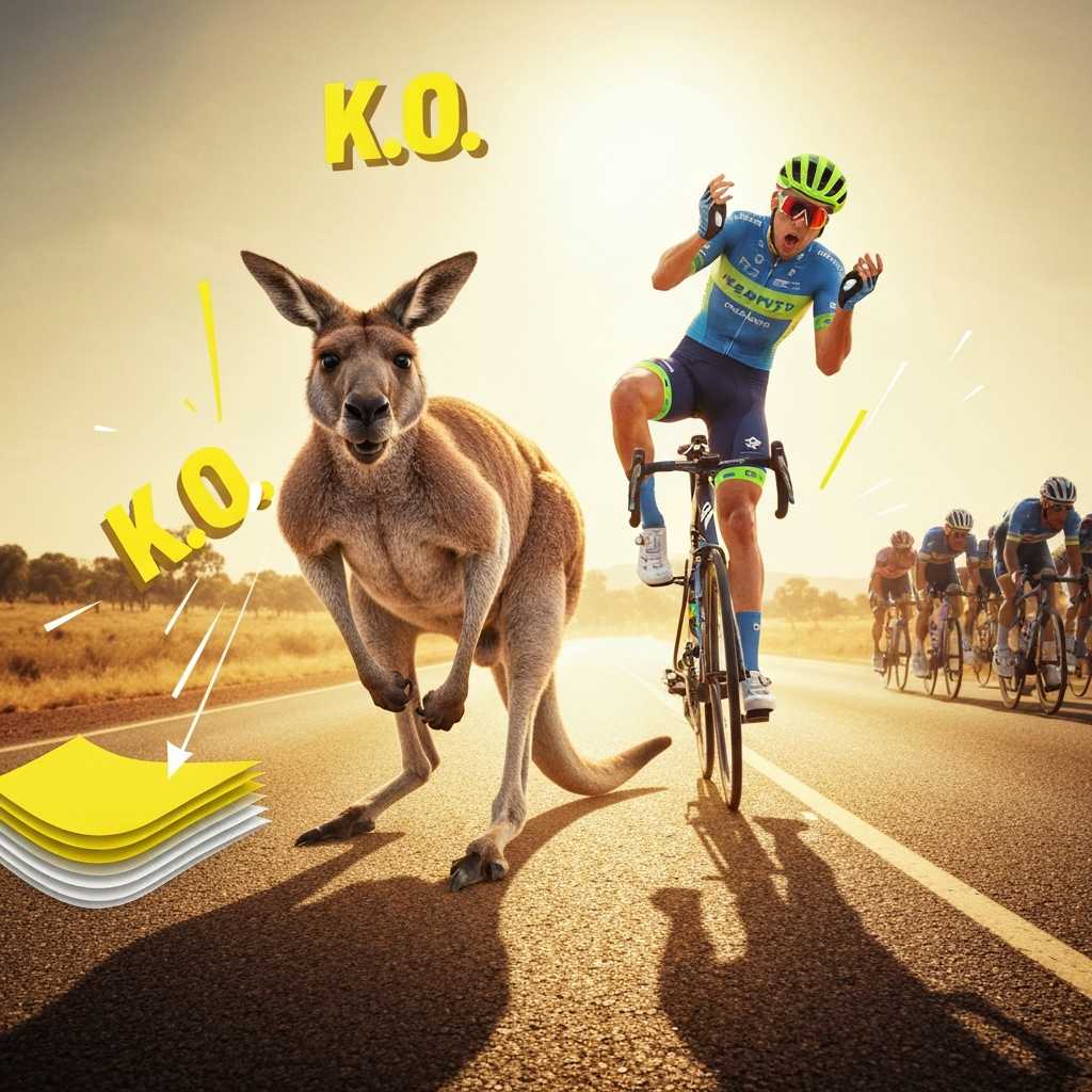 Un canguro salta al asfalto y convierte el Tour Down Under en un 'K.O.'