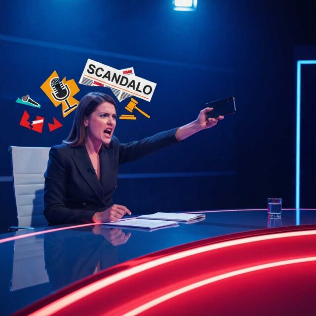 Una presentadora italiana simula un asesinato en directo usando su móvil como si fuera una pistola