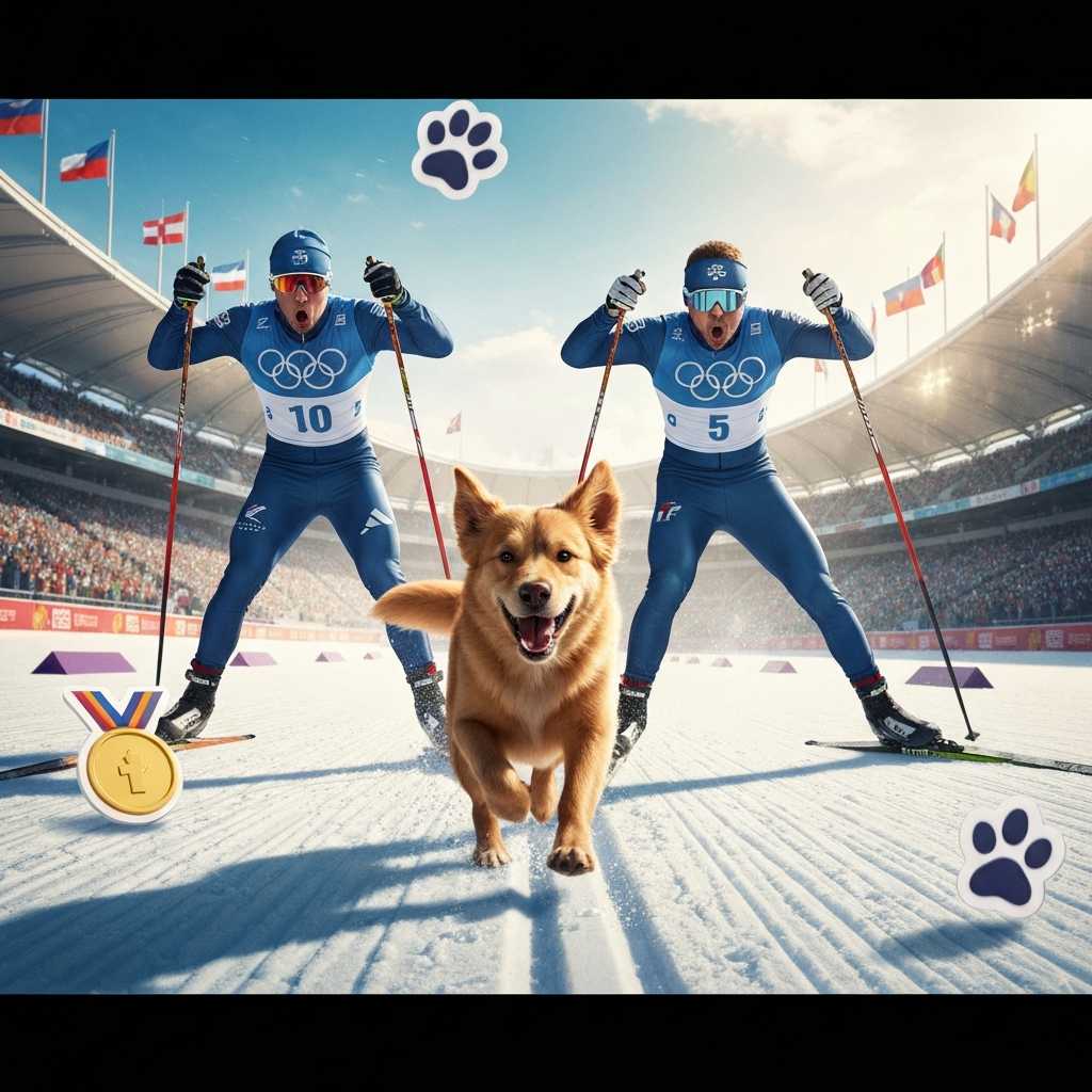 Un perro se cuela en la final olímpica de esquí de fondo buscando su propia medalla de oro