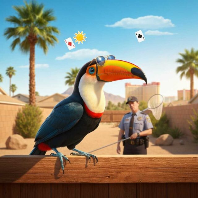 Un tucán se va de vacaciones por los tejados de Las Vegas