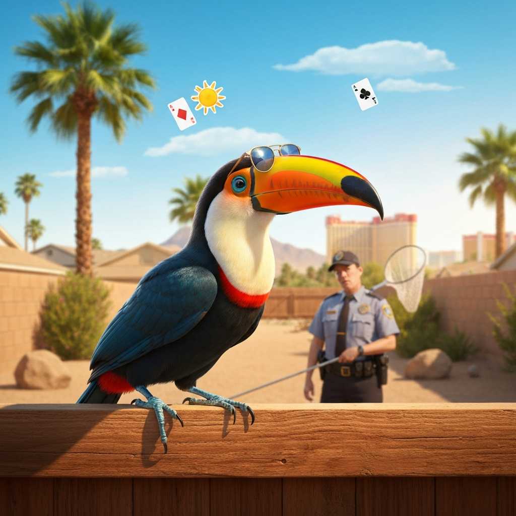 Un tucán se va de vacaciones por los tejados de Las Vegas