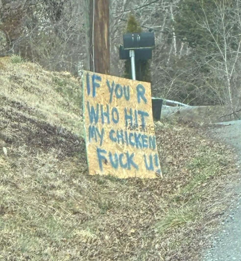 Cartel gallina atropellada