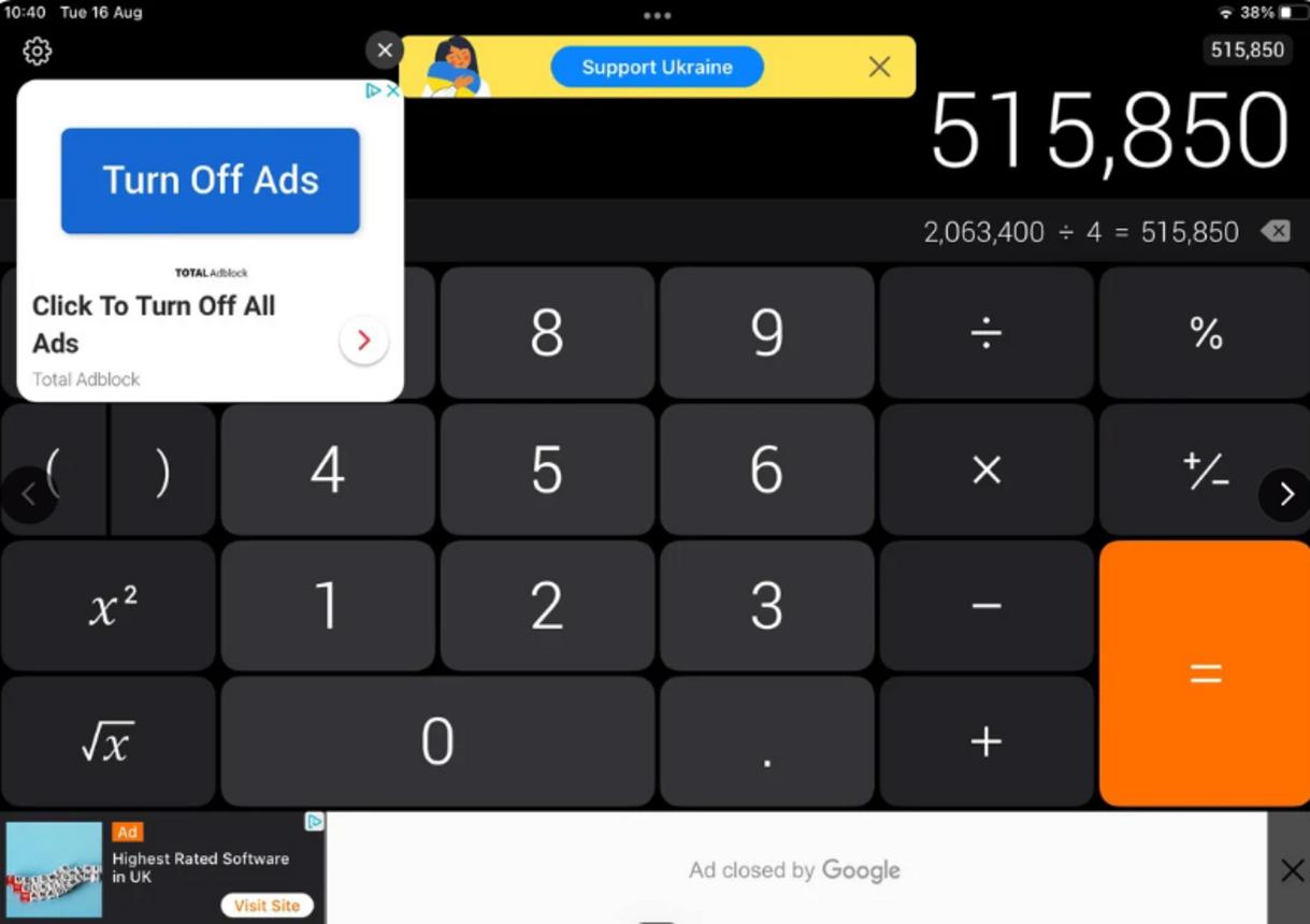 App de calculadora repleta de anuncios