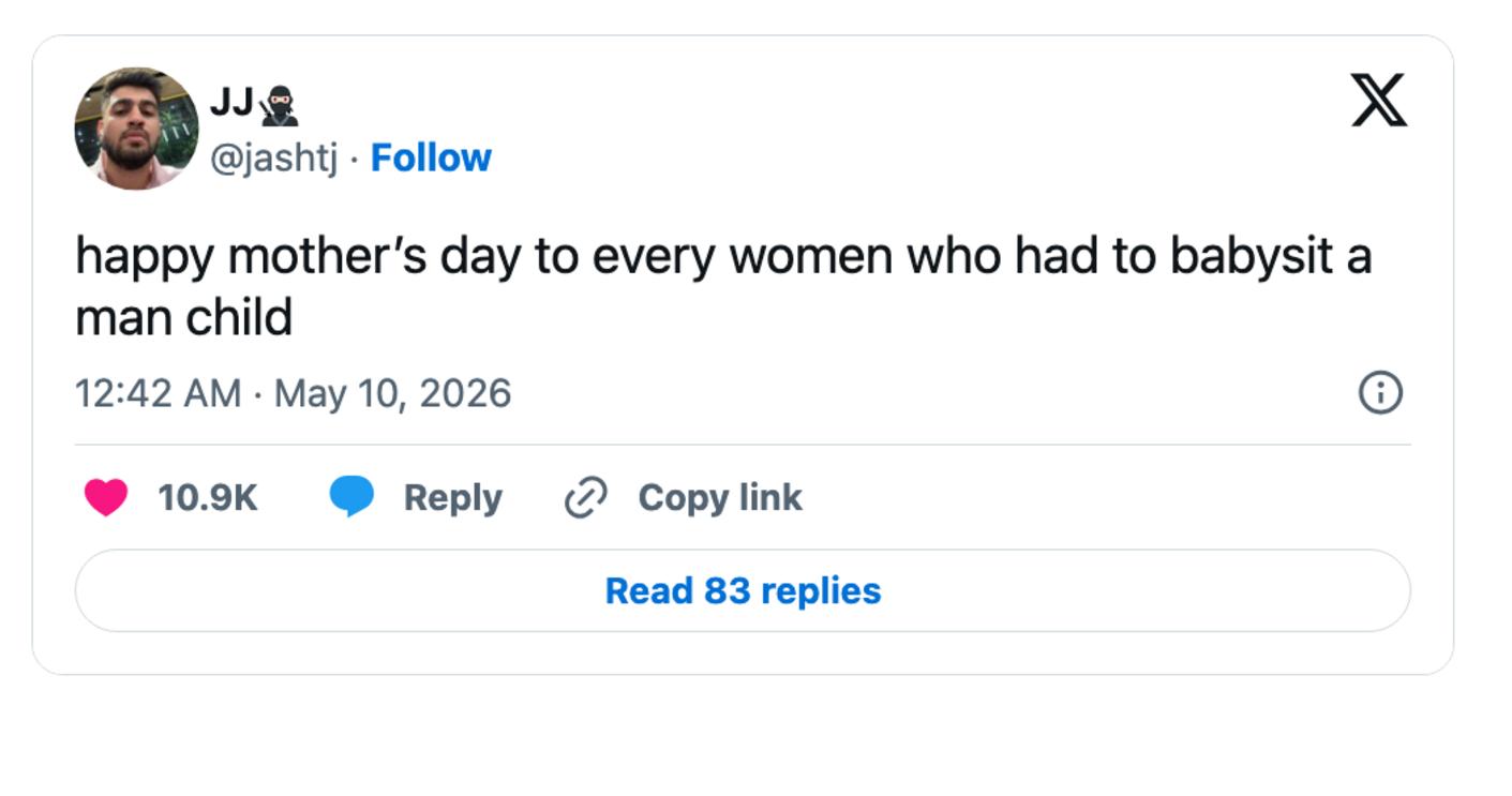 Tuit sobre mujeres cuidando hombres inmaduros