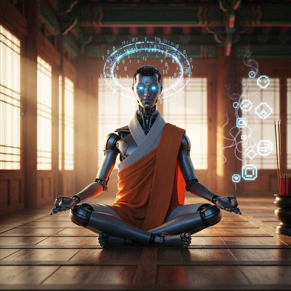 Un robot humanoide llamado Gabi recibe los preceptos budistas en un templo de Corea del Sur