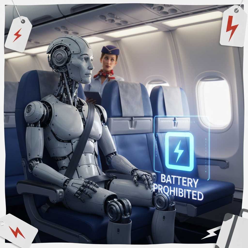 Un robot humanoide viaja por trabajo y provoca un retraso en su vuelo comercial por culpa de su batería