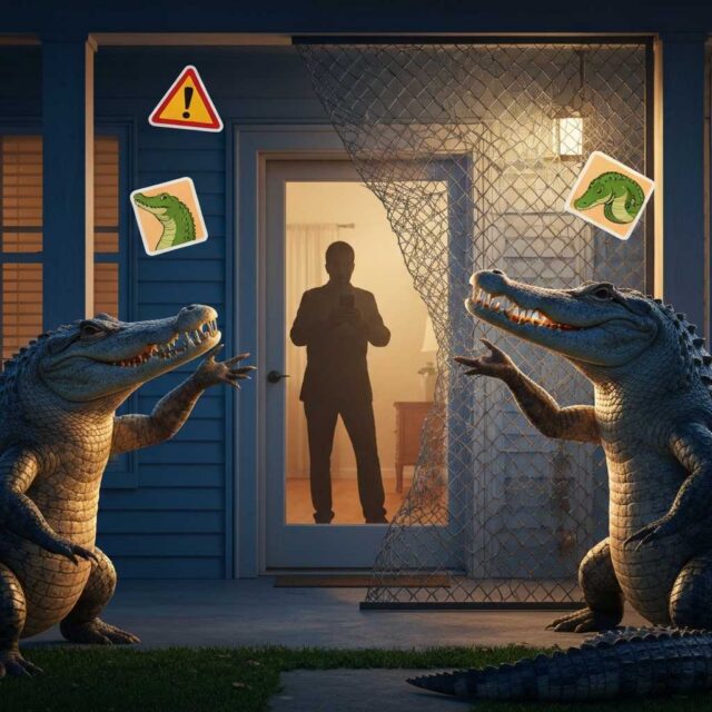 Una madre de Florida confunde a un intruso en su casa con dos caimanes peleando en su porche Una madre de Florida confunde a un intruso en su casa con dos caimanes peleando en su porche