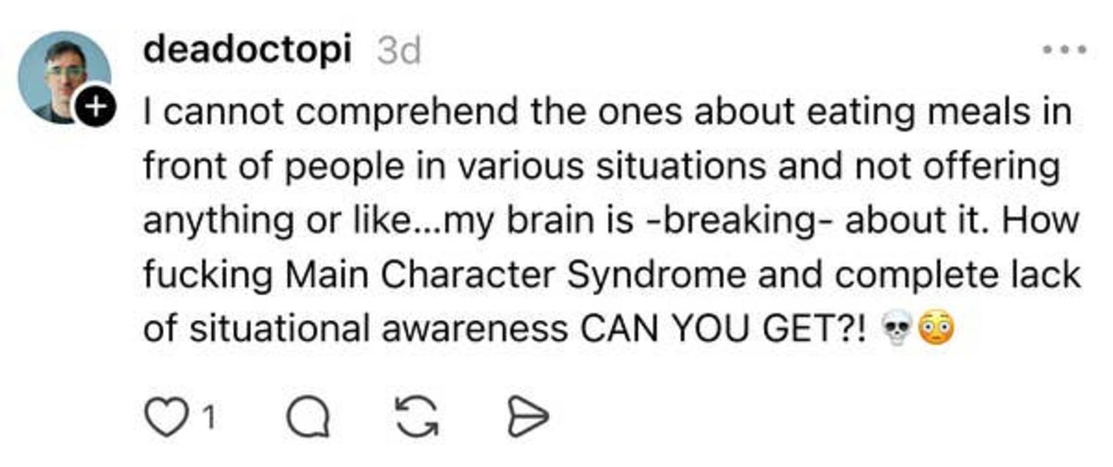 Comentario sobre el síndrome del personaje principal en las citas