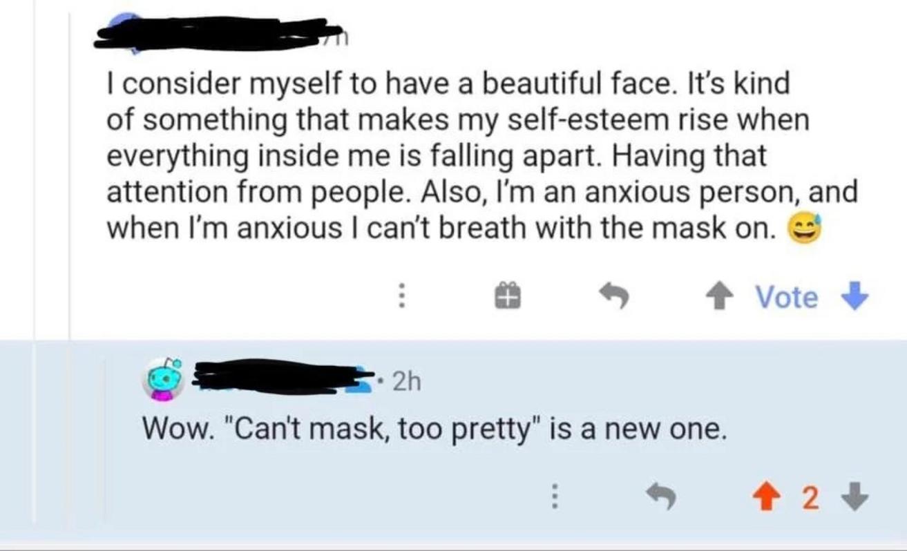 Comentario sobre no usar mascarilla por ser demasiado guapa