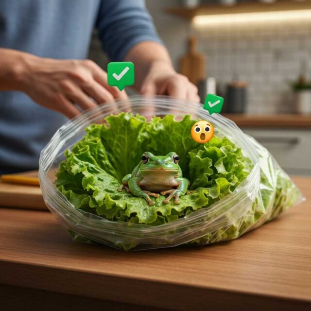 Compra una bolsa de lechuga en el supermercado y se lleva una rana viva de regalo sorpresa Compra una bolsa de lechuga en el supermercado y se lleva una rana viva de regalo sorpresa