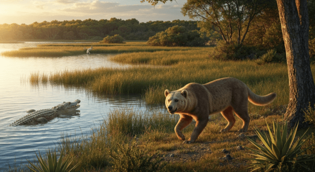 Perro-oso Paludocyon moyasolai del Mioceno catalán Recreación de un perro-oso (Paludocyon moyasolai), carnívoro extinto, cazando junto a un lago del Mioceno en el Penedès